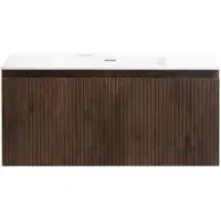 Guido Gusto Badkamermeubel Yuki 100cm walnoot inclusief wastafel zonder kraangat mat wit