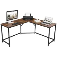 Leobert Stijlvolle computertafel - rustiek bruin - 149x149x75 cm - spaanplaat, staal