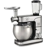 ROYAL SWISS Keukenmachine 10L XXL – 2000W Krachtige Standmixer – 3-in-1 met Vleesmolen & Glazen Blender – 6 Snelheden + Pulse – RVS Mengkom