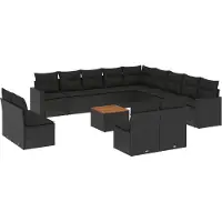 vidaXL 14-delige Loungeset met kussens poly rattan zwart