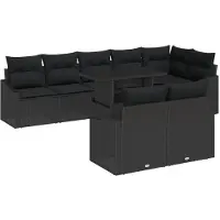 vidaXL Tuinbank Set 9 st Zwart poly rattan