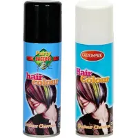 Goodmark Carnaval verkleed haarverf - haarspray - kleuren wit en zwart - 125 ml per flacon - verven