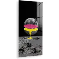 MuchoWow Glasschilderij 80x160 cm - Schilderij acrylglas - Maan - Geel - Roze - Zwart - Foto op glas - Muurdecoratie woonkamer - Wanddecoratie slaapkamer - Schilderijen