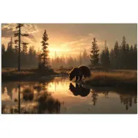 PosterMonkey Poster 120x80 cm - Beer - water - Bos - Ochtendlicht - Posters - Kamer decoratie - Wanddecoratie woonkamer - Muurdecoratie slaapkamer