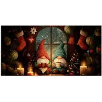 PosterMonkey Poster 80x40 cm - Gnooms - Kerst - Raam - Kleurrijk - Posters - Kamer decoratie - Wanddecoratie woonkamer - Muurdecoratie slaapkamer - Kerstversiering - Kerstdecoratie voor binnen - Kerstmis