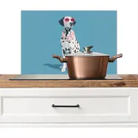 KitchenYeah Spatscherm keuken 60x40 cm - Kookplaat achterwand Dalmatiër - Zonnebril - Blauw - Muurbeschermer - Spatwand fornuis - Hoogwaardig aluminium