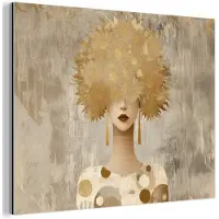 MuchoWow Aluminium schilderij 40x30 cm - Wanddecoratie metaal - Goud - Portret - Vrouw - Metalen muurdecoratie woonkamer - Decoratie industrieel - Foto op dibond - Industriële accessoires slaapkamer