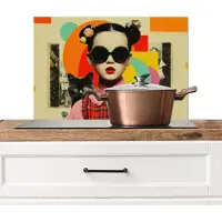 KitchenYeah Spatscherm keuken 60x40 cm - Kookplaat achterwand Meisje - Zonnebril - Kat - Retro - Muurbeschermer - Spatwand fornuis - Hoogwaardig aluminium