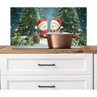 KitchenYeah Spatscherm keuken 80x40 cm - Kookplaat achterwand Sneeuwpop - Kerstsneeuw - Groen - Rood - Muurbeschermer - Spatwand fornuis - Hoogwaardig aluminium
