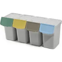 Kadax Afvalemmer met deksel, plastic afvalemmer voor afvalscheiding, rechthoekige afvalemmer met klapdeksel (grijs, 4 x 20 l)