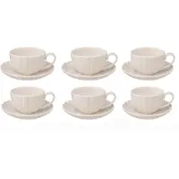 Elegant Set van 6 Witte Porseleinen Koffiekopjes met Schotel – 22 cl – Geribbeld Design