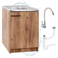 Stamar - Keukenkast 60x50 cm Afvoer Deante Syfon Flexibele Kraan Beige - Eik Gouden
