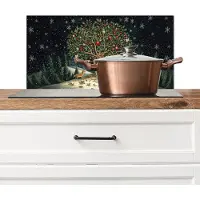KitchenYeah Spatscherm keuken 60x30 cm - Kookplaat achterwand Feestboom - Winterhemel - Kleurrijk - Muurbeschermer - Spatwand fornuis - Hoogwaardig aluminium