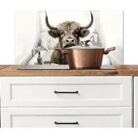 KitchenYeah Spatscherm keuken 90x45 cm - Kookplaat achterwand Schotse hooglander - Badkuip - Badkamer - Krant - Muurbeschermer - Spatwand fornuis - Hoogwaardig aluminium