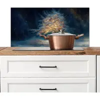 KitchenYeah Spatscherm keuken 90x45 cm - Kookplaat achterwand Levensboom - Nacht - Donker - Blauw - Muurbeschermer - Spatwand fornuis - Hoogwaardig aluminium