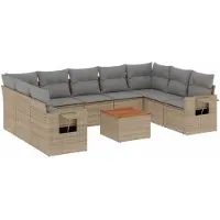 vidaXL 10-delige Loungeset met kussens poly rattan beige