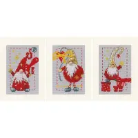 Vervaco - Wenskaart kit - Kerst - Wichtel set van 3 - PN-0185078 - Borduren - Borduurpakket - Borduurpakket volwassenen - Borduurpakket kind