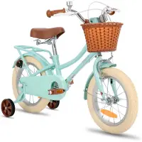 Stitch Manchi Meisjesfiets - 12 Inch - Zijwieltjes - Bell - Handrem - Voor V-Brake en Achter Trommelrem - Groen - Geschikt voor buitenactiviteiten in de lente