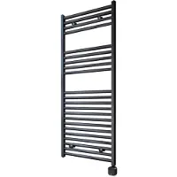 Sanicare Carini elektrische Wifi radiator 112x45cm mat zwart met thermostaat zwart rechtsonder