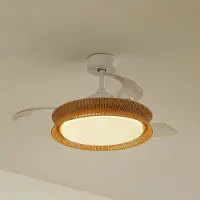 LUCANDE Plafondlamp , Lineta, dimbare, Beige, Woonkamer, Hout, Landhuis / Rustiek