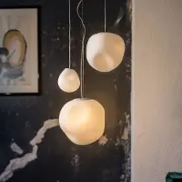 Foscarini Hanglampe , Hoba Media, dimbare, Wit, Woonkamer, Glas, Designer