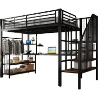 Merax Hoogslaper 120x200 cm - Zwart model met bureau, opbergruimte & oplaadpunt