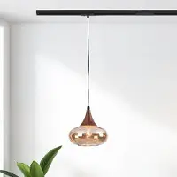 LumenXL 1-fase rail hanglamp Nill met amber glas en donkere houtoptiek - breed glas
