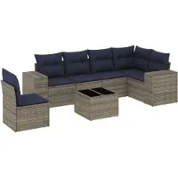 vidaXL 7-delige loungeset voor buiten, met kussens, grijs, kunststof riet