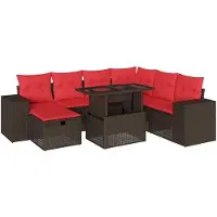 vidaXL 8-delige tuinbankset met kussens, bruin polyrotan
