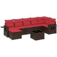 vidaXL 8-delige tuinbankset met kussens, bruin polyrotan