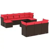 vidaXL 11-delige tuinbankset met kussens, bruin polyrotan