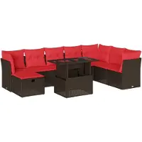vidaXL 9-delige tuinbankset met kussens, bruin polyrotan