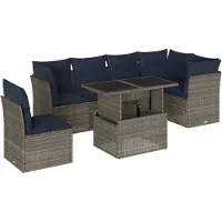 vidaXL 7-delige loungeset voor buiten, met kussens, grijs, kunststof riet