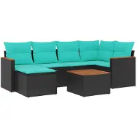 vidaXL 7-delige loungeset voor buiten met kussens, zwart kunststofvlecht
