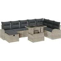 vidaXL Tuinbank Set 9 st Lichtgrijs poly rattan