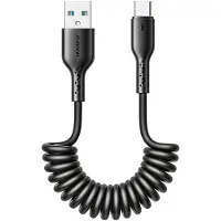 JOYROOM - USB-A naar USB-C Kabel - Krulsnoer - Uitrekbare oplaadkabel - Universele oplaadkabel - 1,5 m - 30W - Zwart