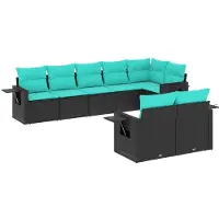 vidaXL 8-delige tuinbankset met kussens, zwart polyrotan