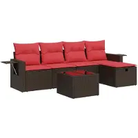vidaXL 6-delige Loungeset met kussens poly rattan bruin