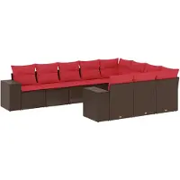 vidaXL 10-delige tuinbankset met kussens, bruin polyrotan
