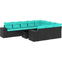 vidaXL 11-delige tuinbankset met kussens, zwart polyrotan