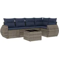 vidaXL 6-delige loungeset voor de tuin met kussens, grijs, kunststof vlechtwerk