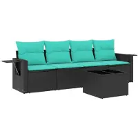 vidaXL 5-delige loungeset voor de tuin met kussens, zwart kunststofvlecht