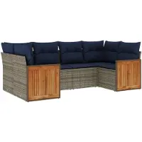 vidaXL 6-delige loungeset voor de tuin met kussens, grijs, kunststof vlechtwerk