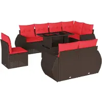 vidaXL 9-delige tuinbankset met kussens, bruin polyrotan