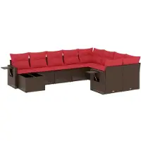 vidaXL 10-delige tuinbankset met kussens, bruin polyrotan
