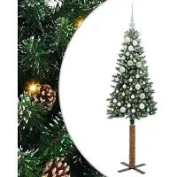 vidaXL Slanke Kerstboom Groen 150 cm PVC en massief dennenhout