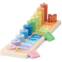 Woet Houten Tel- en Stapelspel voor Kinderen - Leer Tellen en Sorteren - Educatief Rekenspel 1 t/m 10 met Kleuren, Cijfers en Ringen - Montessori Speelgoed - Vanaf 3 Jaar