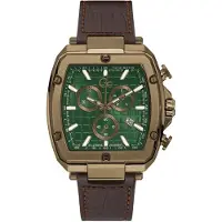 GUESS Analoog horloge 'Spirit Tonneau' bruin / goud / groen