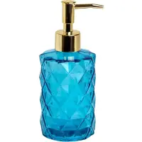Intirilife zeepdispenser van glas in blauw met geruit patroon - 310ml inhoud - dispenser voor zeepdispenser handzeepdispenser voor keuken badkamer navulbaar met pompje