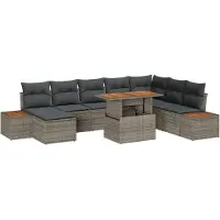 vidaXL Tuinbank Set 9 st Grijs Poly rattan